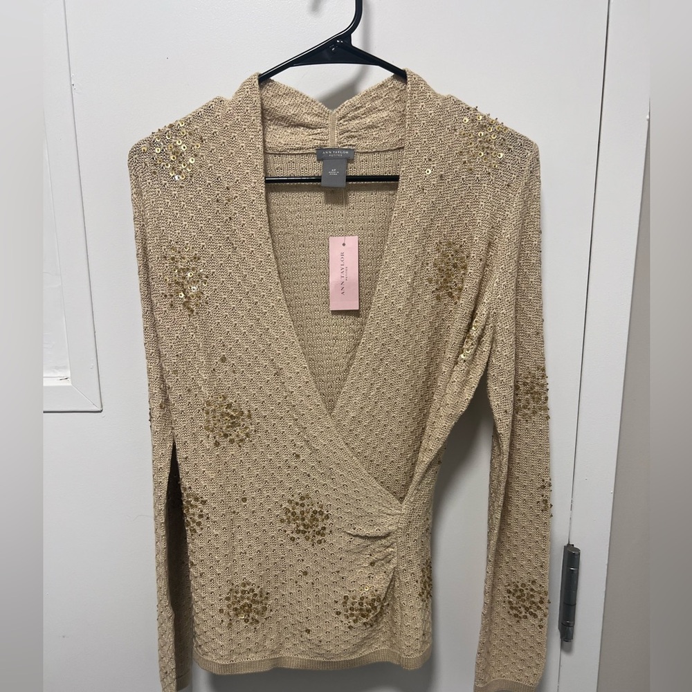 Ann Taylor Beige/Gold Knitted Sweater Top